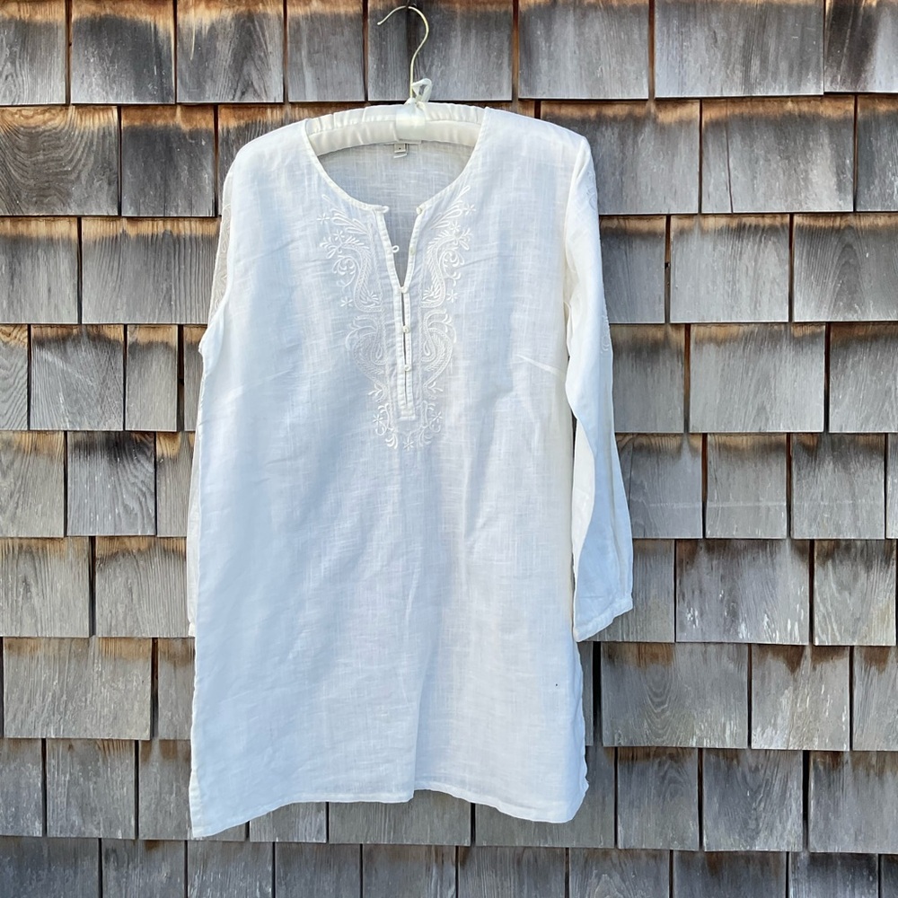 J. Crew White Long Sleeve Embroidered Shirt